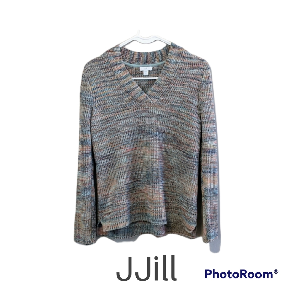 JJill Marled Green V neck sweater Sz. Petite XS